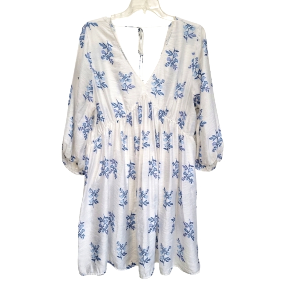 H&M White Midi Dress with Blue Floral Print - Picture 4 of 5